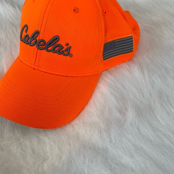 Cabela's high viz Velcro back Orange Cap with flag - Picture 1 of 8